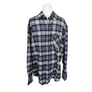 Stanley Workwear Flannel Button Up Blue Plaid Shirt LARGE‎ 36" Sleeve NWT